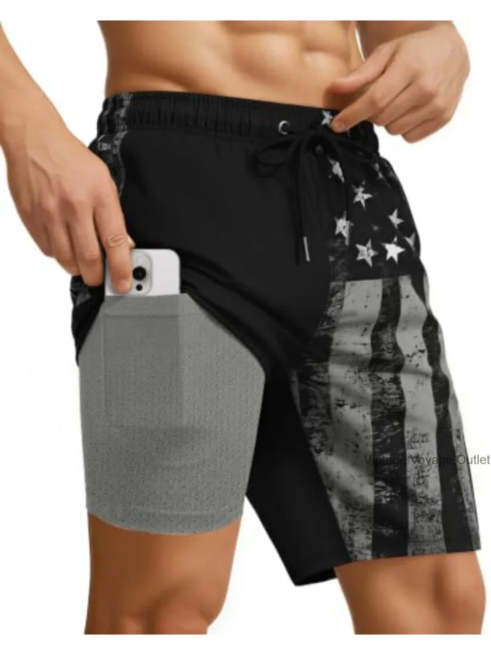 Men's Quick Dry Swim Trunks with Compression Liner and Zipper Pockets